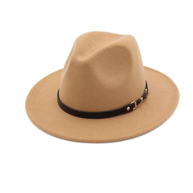 

Stingy Brim Hats Fedora With Belt Women Vintage Trilby Caps Wool Warm Jazz Hat Chapeau Femme Feutre Panaman H4, Blue;gray