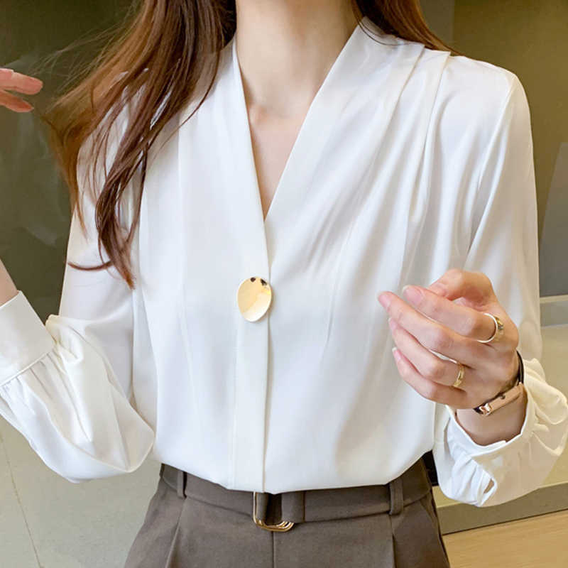 

Long Sleeve White Blouse Women Tops Blouse Women Blusas Mujer De Moda V-Neck Office Lady Blouse Women Blouses Blusa E268 210602