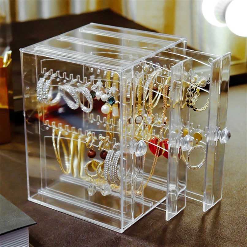 

Earring Display Stand Storage Box Organizer Transparent Jewelry Storage Box Drawer Storage Rack Necklace Jewelry Display Cabinet 211110