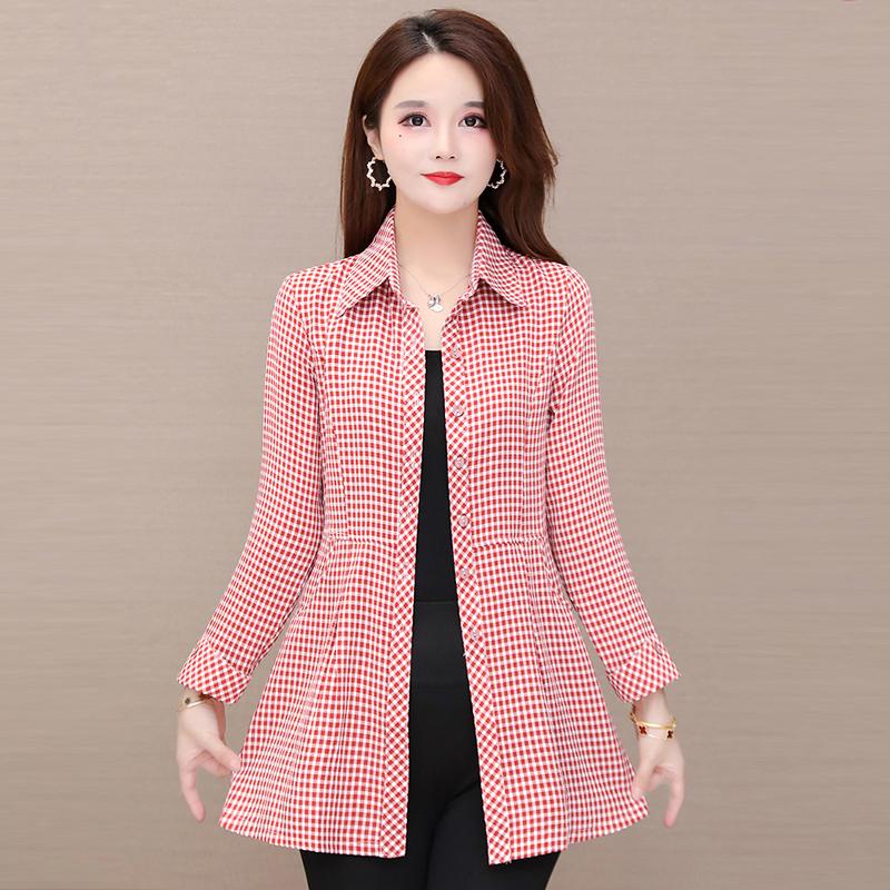 

Women's Blouses & Shirts Spring Cotton Linen Classic Plaid Pocket Shirt Cardigan OL Lady Long Sleeve Casual Blouse Top Blusa Outwear, Red