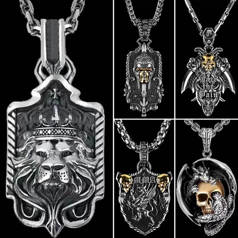 Pendant Necklaces Fashion Steampunk Pan God Skull Goat Head Satanism Satanic Occult Metal DIY Choker Necklace-image-698356187