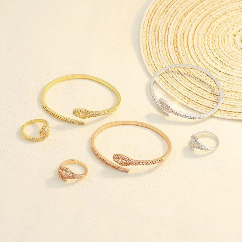 

Earrings & Necklace Yoiumit 2021 Arrivals Stainless Steel Inlaid Serpentine Bracelet Ring Jewelry Set Valentine's Day Gift, As pic