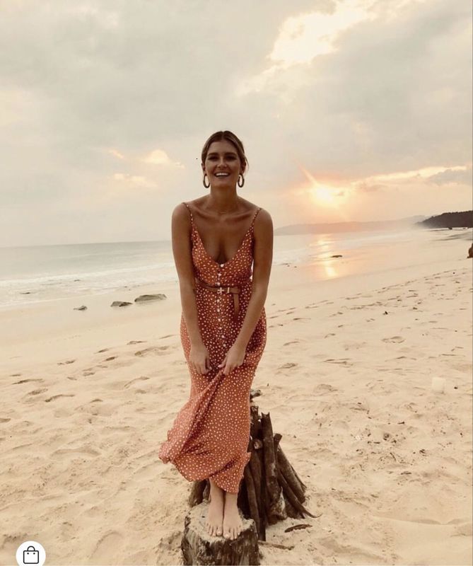 

Casual Bohemian Sexy Dresses suspender summer resort point dress, Orange