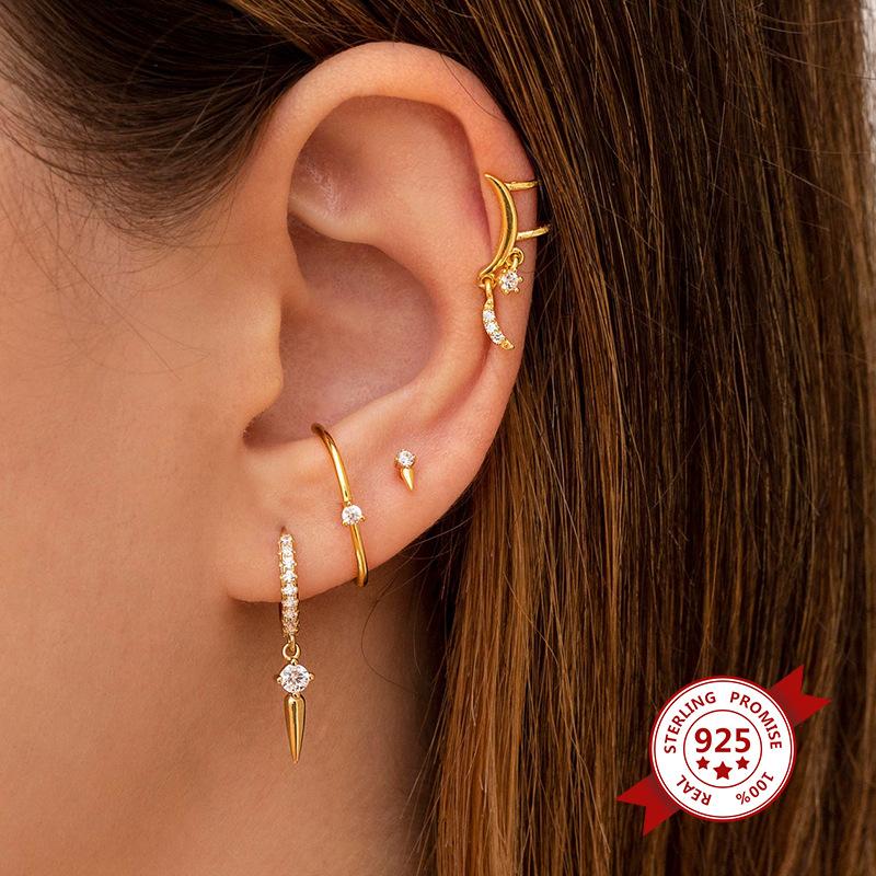 

Stud DAIWUJAN European And American 925 Sterling Silver Single Crystal Zircon Earrings For Women Girls Gold INS Fashion Jewelry, Golden;silver