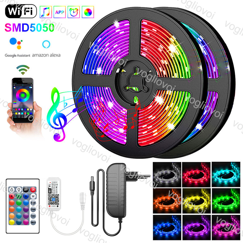 

Led Strip Lights 5M-30M Mini WIFI With App Control Music Sync Multicolor Light 5050 SMD Ribbon Diode Tape 24Keys IR Controller AC100-240V Power EUB