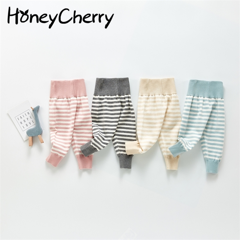 

Autumn baby knitting sweater leggings high waist pants infant cotton striped trousers toddler girl fall clothes 210702, Sky blue