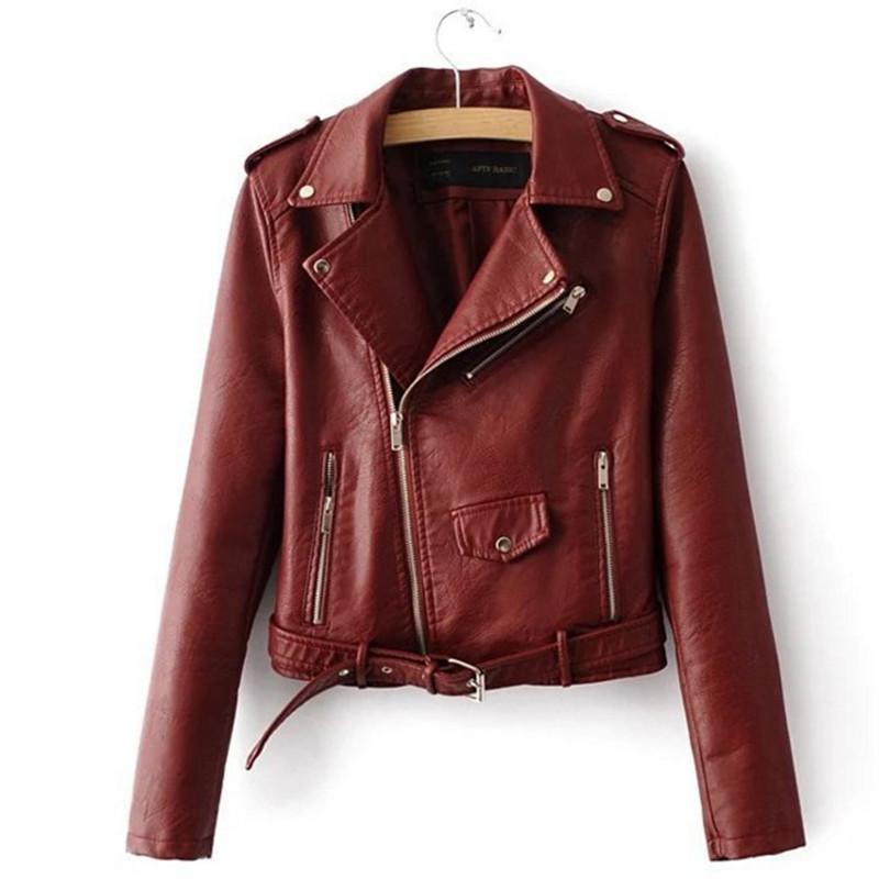 

Women's Leather & Faux 2021 Autumn Winter PU Jacket Women Motorcycle Short Coats Fashion Blue Turn-Down Collar Zippers, Black