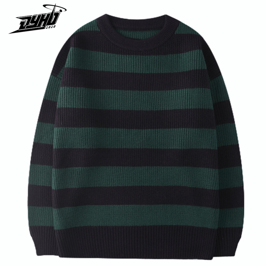 

Men's and women's Vintage knitted Harajuku cotton casual sweaters, Tate Langdon, the same style, green striped tops, fall 2021, White;black