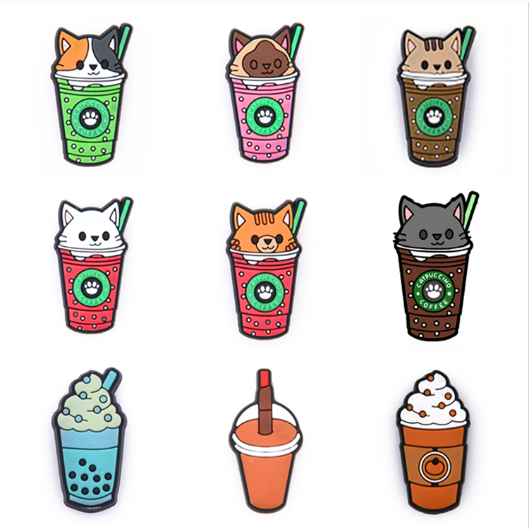 

1Pcs PVC Shoe Buckle Accessories DIY Colorful drink Cat Coffee Cup Shoes Buttons Decoration For Croc Charms Kids Gift