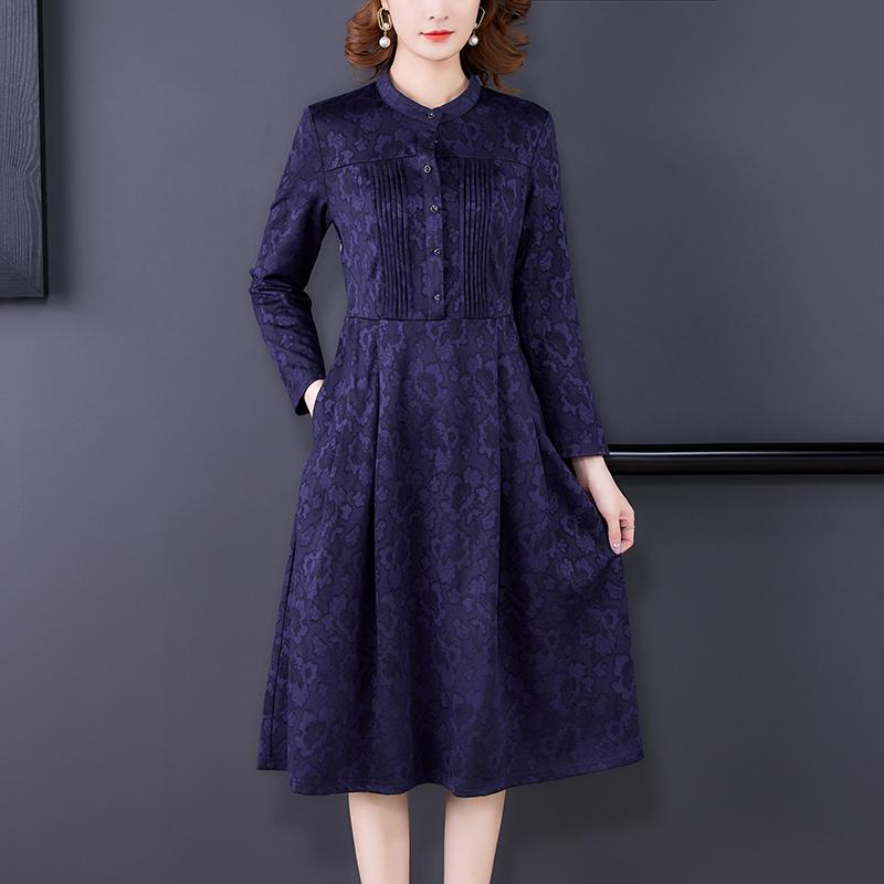 

Casual Dresses 2021 Women Floral Mink Solid Thick Warm Midi Dress Autumn Winter Korean Vintage Elegant Slim Party Vestidos, Navy blue