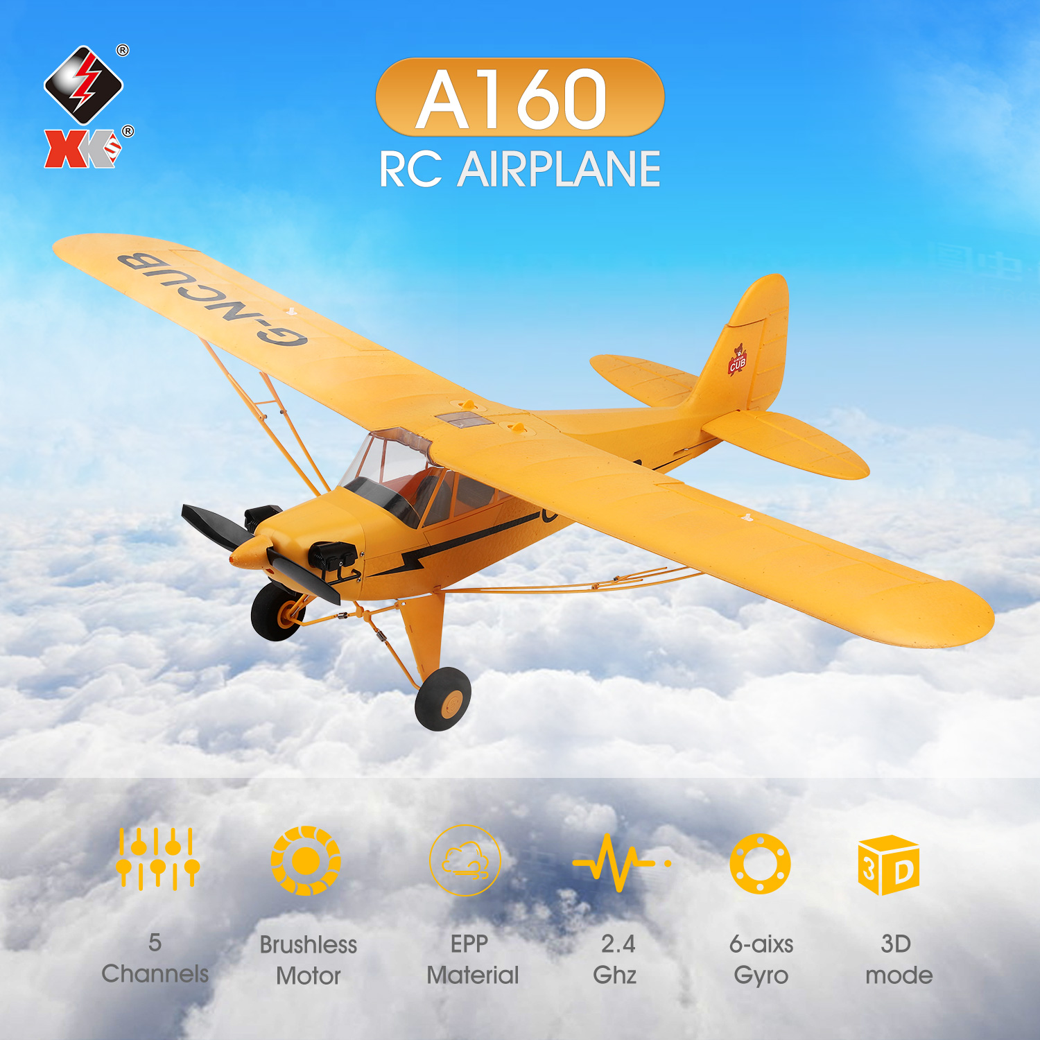 

A160 RC Plane 5 Channel Brushless Remote Control Airplane for Adults Stunt Flying 3D 6G Mode Upside RC Aircraft Brushless Motor, 1 battery