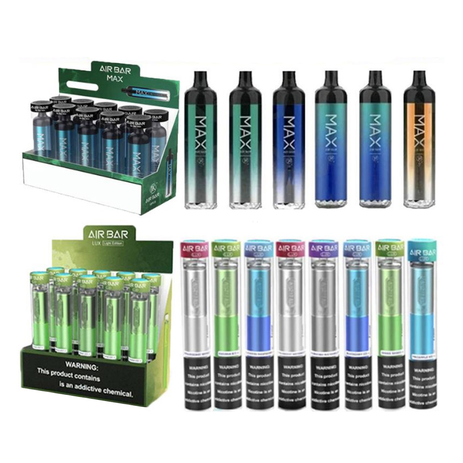 

AIR BAR MAX & LUX Disposable Vape E Cigarette Pen Pod Device Built-in 1250mah battery Pods 2000 puffs Dab Starter Kit