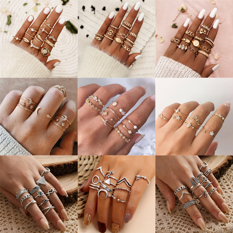 

Modyle 2020 New Boho Vintage Gold Color Flower Rings Set For Women Crystal Midi Finger Ring 2020 Female Bohemian Jewelry Gifts