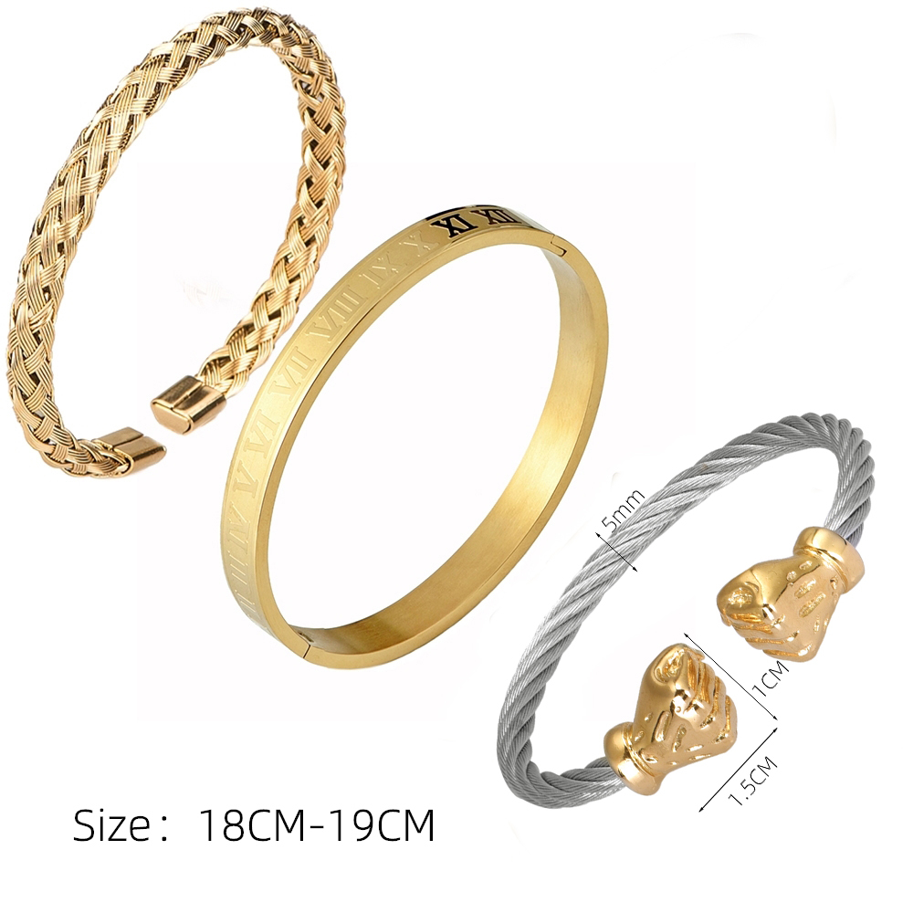 

Gold Bla Fist Cable Wire Bangle Set Vintage Open Cuff Bracelets Fashion Jewelry Fashion Accessories Men Cuff Punk BraceletBracelets