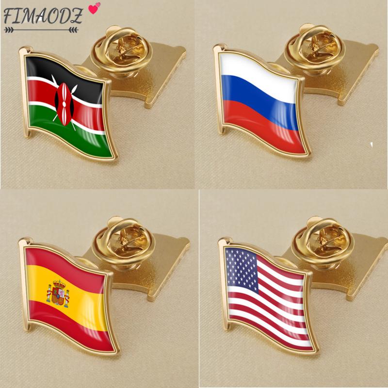 

Pins, Brooches FIMAODZ Spain Flag Lapel Pins France Germany American Russian USA Exquisite Brooch Clothes Badge Accessories, Gray