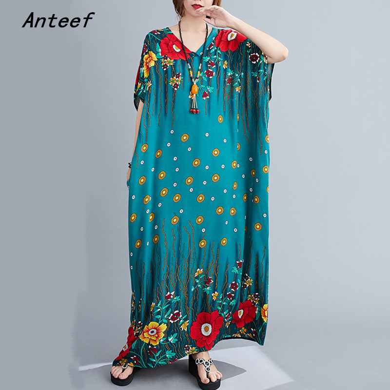 

cotton satin plus size vintage floral women casual loose maxi long summer beach sun dress elegant clothes 2021 ladies dresses, Black