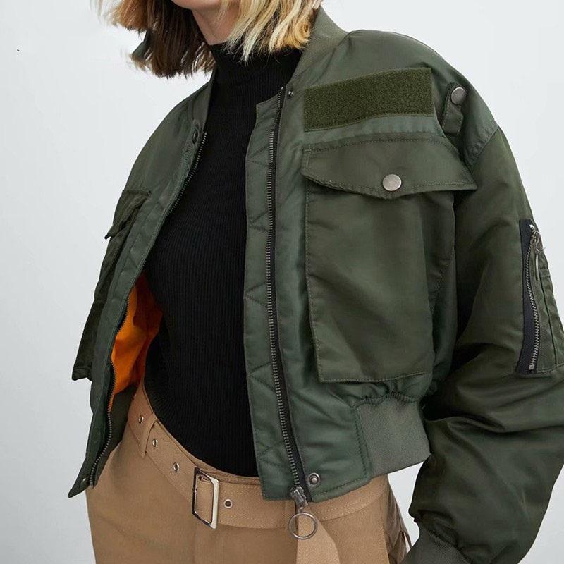 

Women's Jackets Autumn 2021 Bomber Jacket Women Army Green Warm Zipper Pockets Winter Coat Female Parkas Femme, Black;brown
