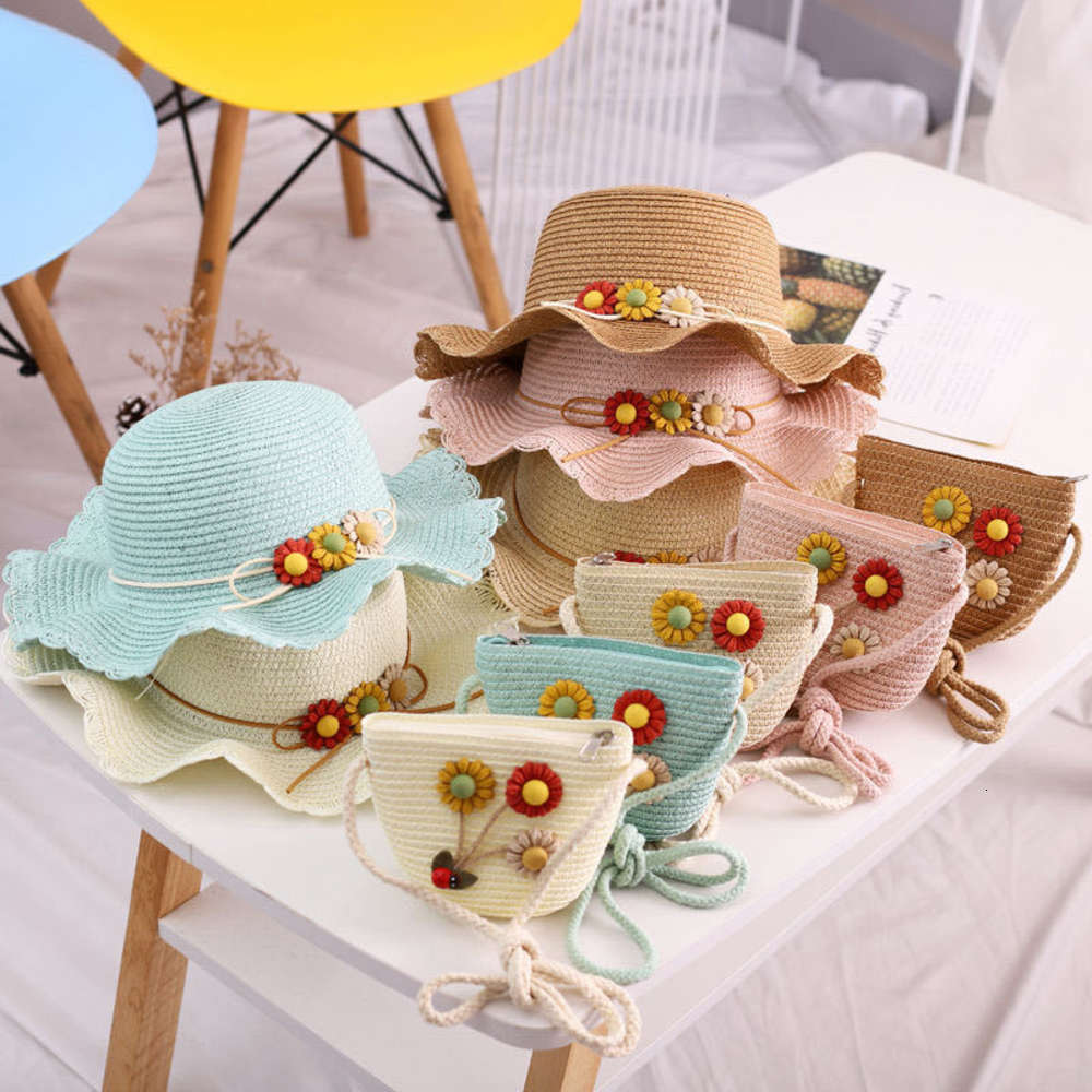 

Sun hat for children Net red children's summer Princess straw sun hat bag, Yellow