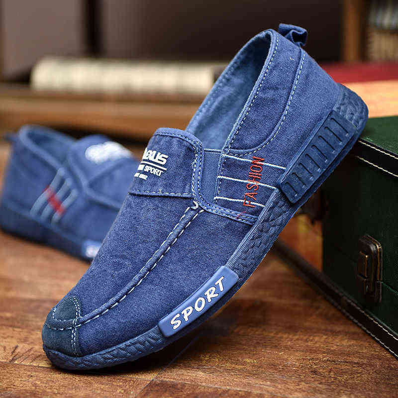 

Summer Slip on Men's Casual Shoes Rubber Solid Mens Canvas Shoes Lightweight Waterproof Male Flat Casual Sneakers H1125, Deep blue