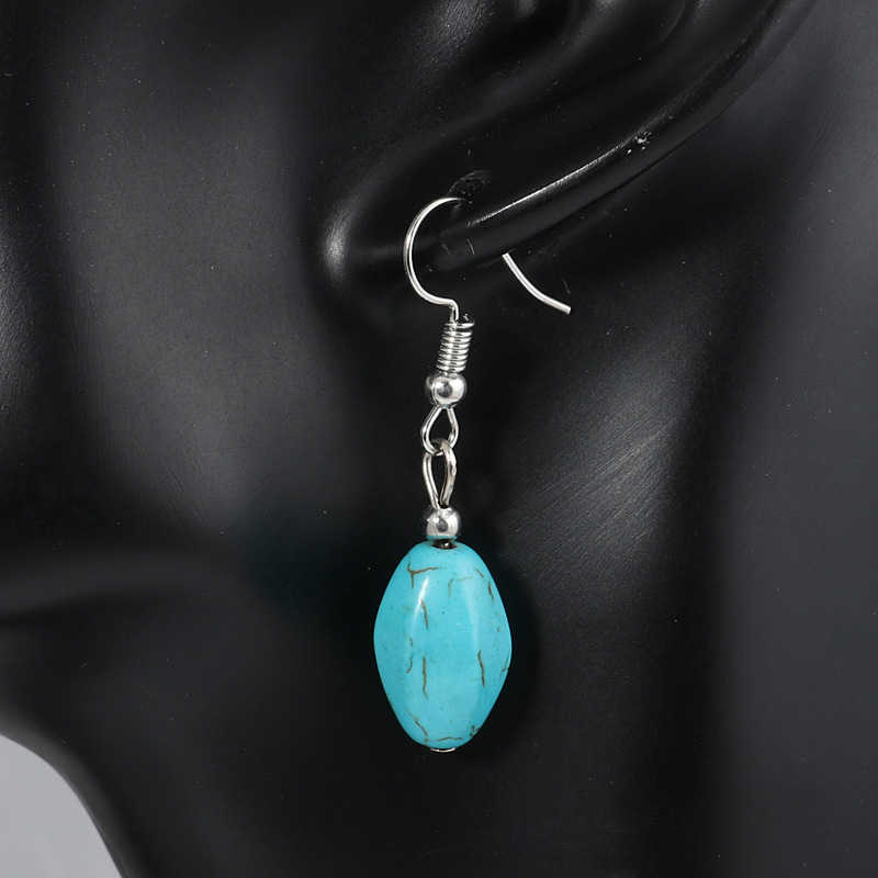

women's Oval shape Tibetan silver turquoise Charm earrings DYMTQE056 fashion gift national style women DIY earring