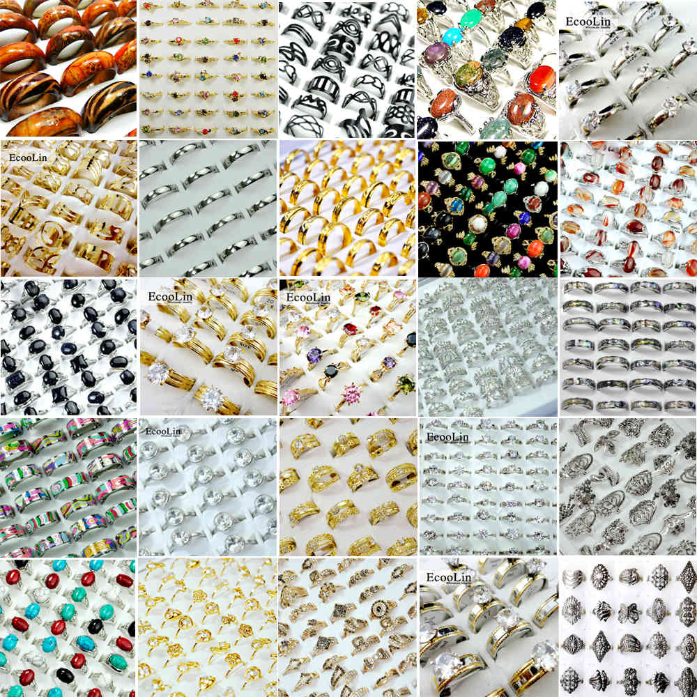 

50Pcs /Lot Women Rings Lots Fashion Female Jewelry Accessories Store Bulks Packs Multiple Styles