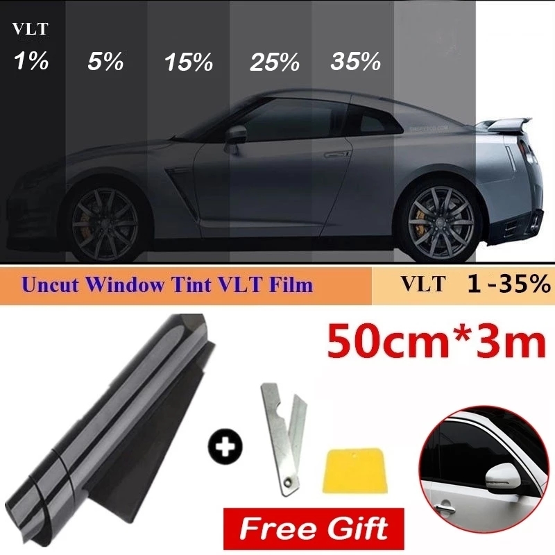 

1 Roll 50cm X 3m 1/5/15/25/35 Percent VLT Window Tint Film Glass Sticker Sun Shade Films for Car UV Protector foils, Black