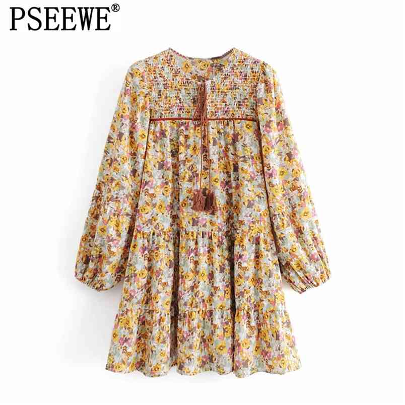 

Dress Yellow Flroal Mini Women Spring Cottagecore Ruffle Long Sleeve Short es Ladies Casual es 210519