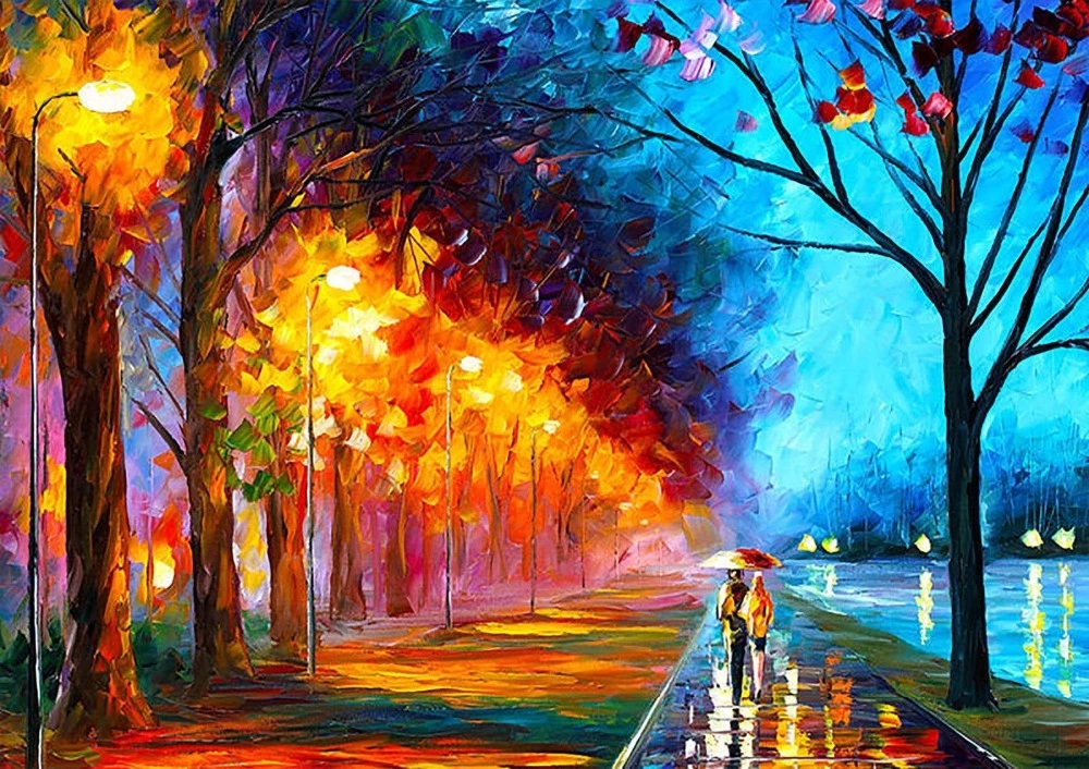 Hand Painted Landscape Canvas Art Oil Painting Alley by The Lake Wall Pictures Reproduction for Hotel, Dinning Room,Restaurant,Home Decor, No Fra-image-740219833