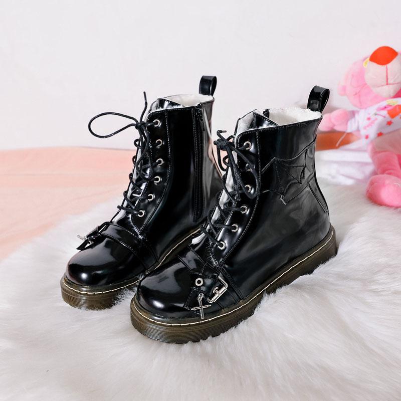 Bottes Femmes Bowknot Cross Cross Déco Chaussures à lacets Lolita Sweet Mary Janes Black Brown Punk Gothic 2022