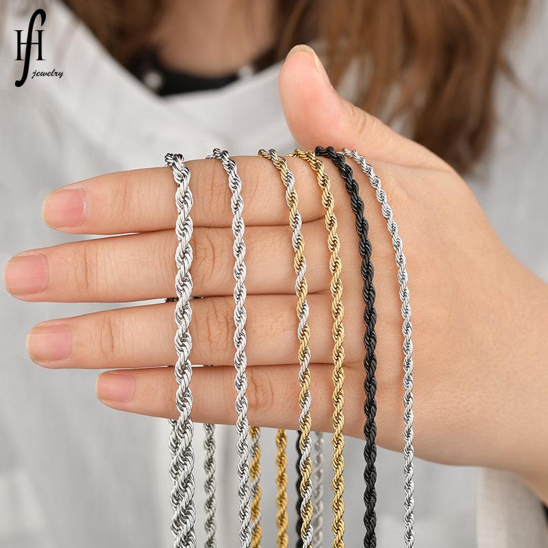 

Chains 2022 Fashion Men Rope Chain Necklace 3MM Width Stainless Steel For Jewelry Gift Collar Hombre