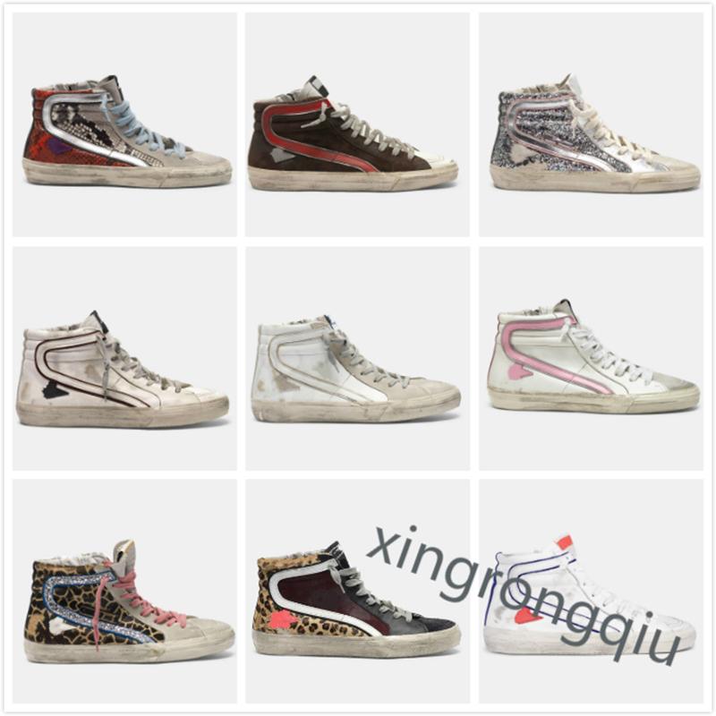 

Slide Sneakers High Shoe Top Italy Deluxe Brand Classic White Do-old Dirty Goose Designer Man Women Shoes snakes kin print leather sHs, Black