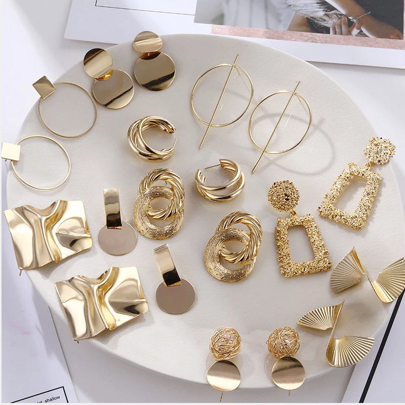 

20pcs/lot Geometric Statement Dangle Drop Gold Earings Fashion Simple Vintage Earrings For Women 2021 Trendy Jewelry wholesale