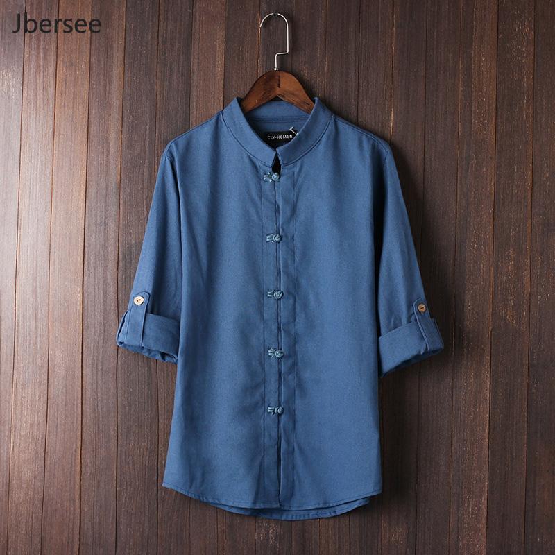 

Jbersee Chinese Style Disc Buckle Tang Mid-sleeve Shirt Men Vintage Big Size 5xl Linen Clothing Camisa Masculina Men's Casual Shirts, Beige