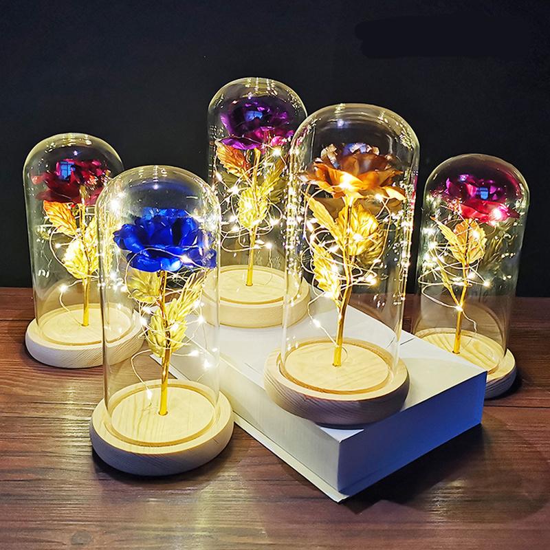 

Decorative Flowers & Wreaths LED Eternal Flower Galaxy Rose Gold Foil With String Lights In Dome For Home Decor Christmas Valentine's Day Gi, Zi se