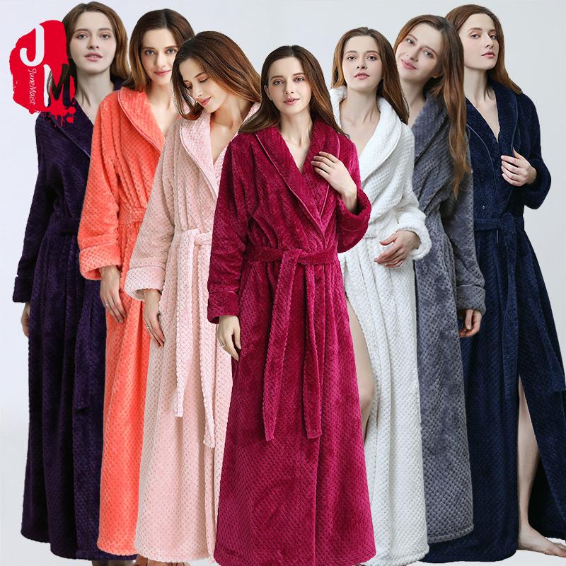 

Women's Sleepwear Women Extra Long Warm Coral Fleece Bathrobe Winter Thick Flannel Thermal Bath Robe Kimono Dressing Gown Bride Peignoir, Black;red