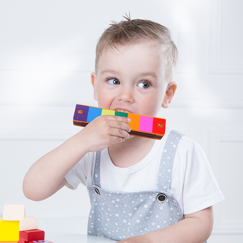 

Children's educational early education rainbow harmonica sucking card parent child interaction wooden toys