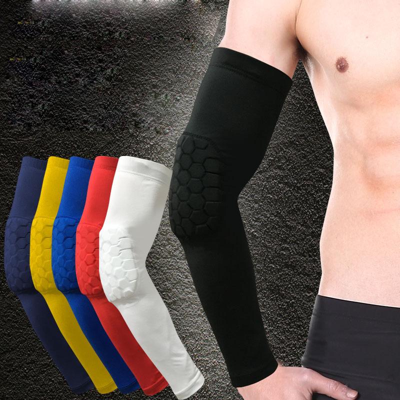 

Elbow & Knee Pads 1pc Basketball Football Sports Pad Breathable UV Protection Arm Sleeve Shooting Crashproof Honeycomb Guard Sport Safety, White