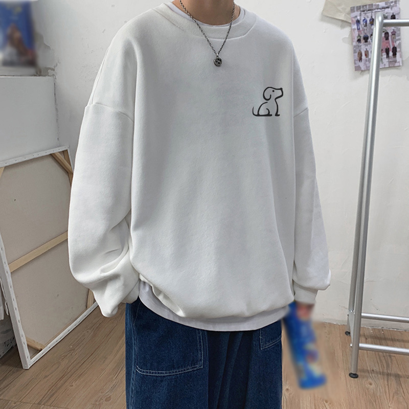 

Puppy Print Drop-shoulder Sweatshirt For Girls Holding Hands Emoticons Printed O-neck Loose Casual Woman's Sweatshirts Tops 210518, Light gray 2