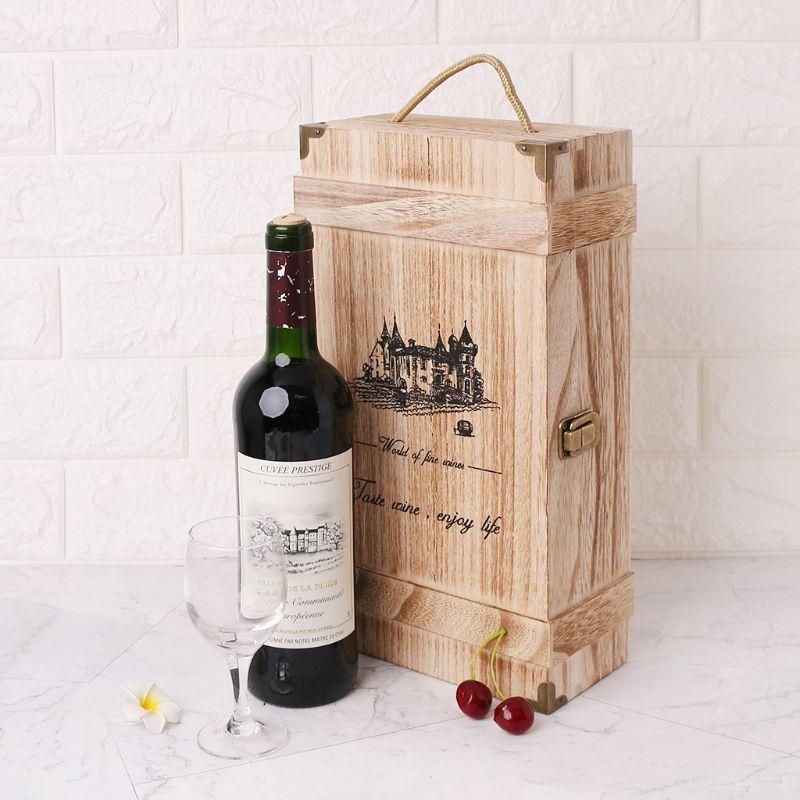 

Gift Wrap Vintage Wood 2 Red Wine Bottle Box Carrier Crate Case Storage Carrying Display Holder Birthday Party Christmas G6DA