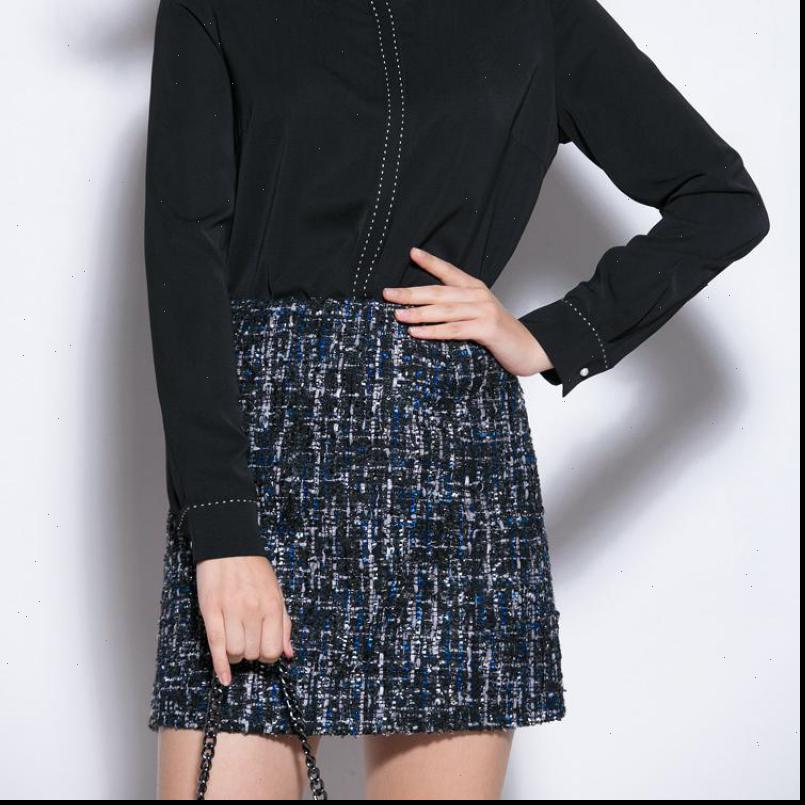 

Autumn Style Womens Skirts Small Sequins Tweed Mini Skirt Elegant High Waist Bag Hip All match Wool Pencil Free, Black