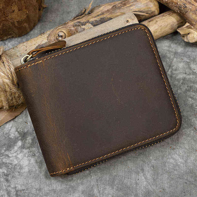 

Luufan Genuine Leather Zipper Around Wallet Men Women Natural Cowskin Short Purse With Coin Pocket Zip Card Purse Small Wallets G220426, Design2-horizontal