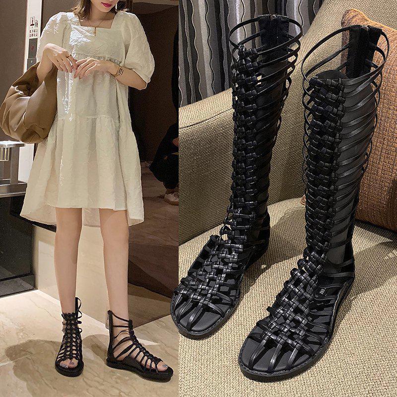 

Apartments sandals Summer women's Sandals hollow black shoes legal alias boots Roman Casual gladiators mujer X54G, 1# shoe box