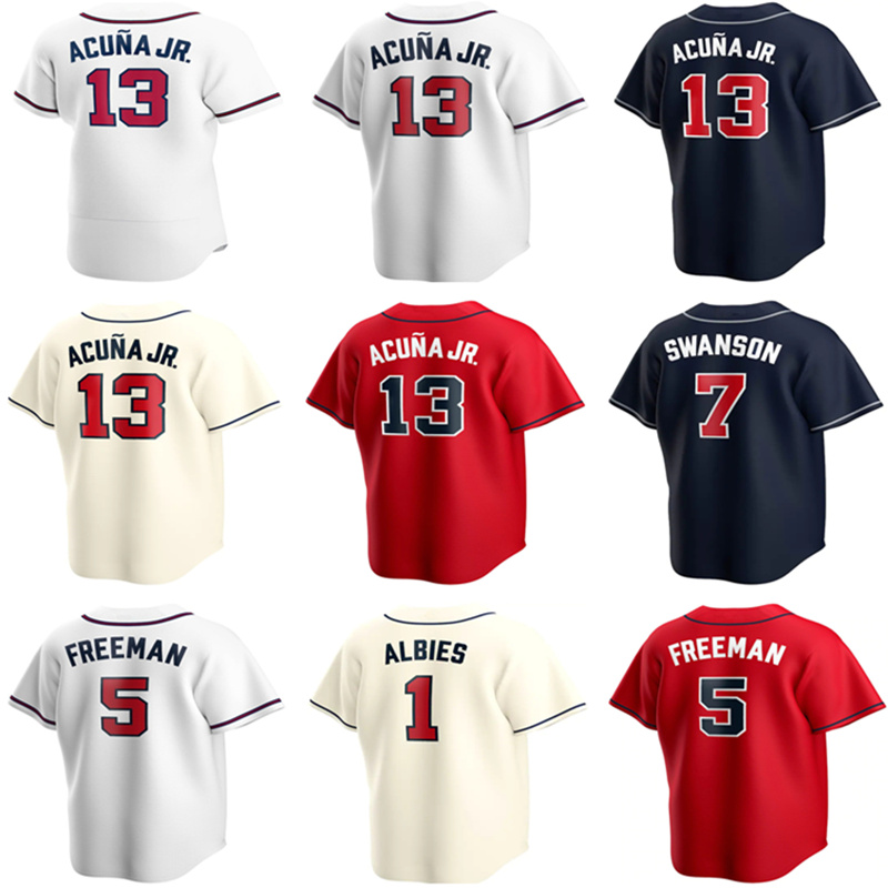 

6XL 27 Austin Riley 13 Ronald Acuña Jr. 20 Marcell Ozuna Jersey 5 Freddie Freeman 7 Dansby Swanson 1 Ozzie Albies Mike Soroka Baseball Jerseys, Women´s color 3