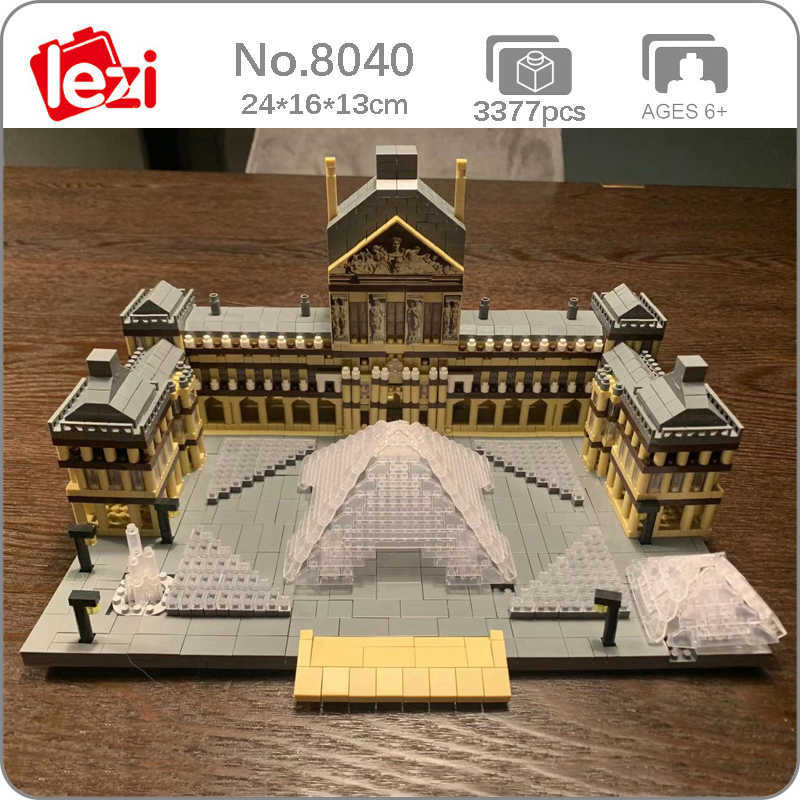 

Lezi 8040 Architecture Paris Louvre Museum Fountain Model DIY Mini Diamond Blocks Bricks Building Toy for Children no Box Q0723