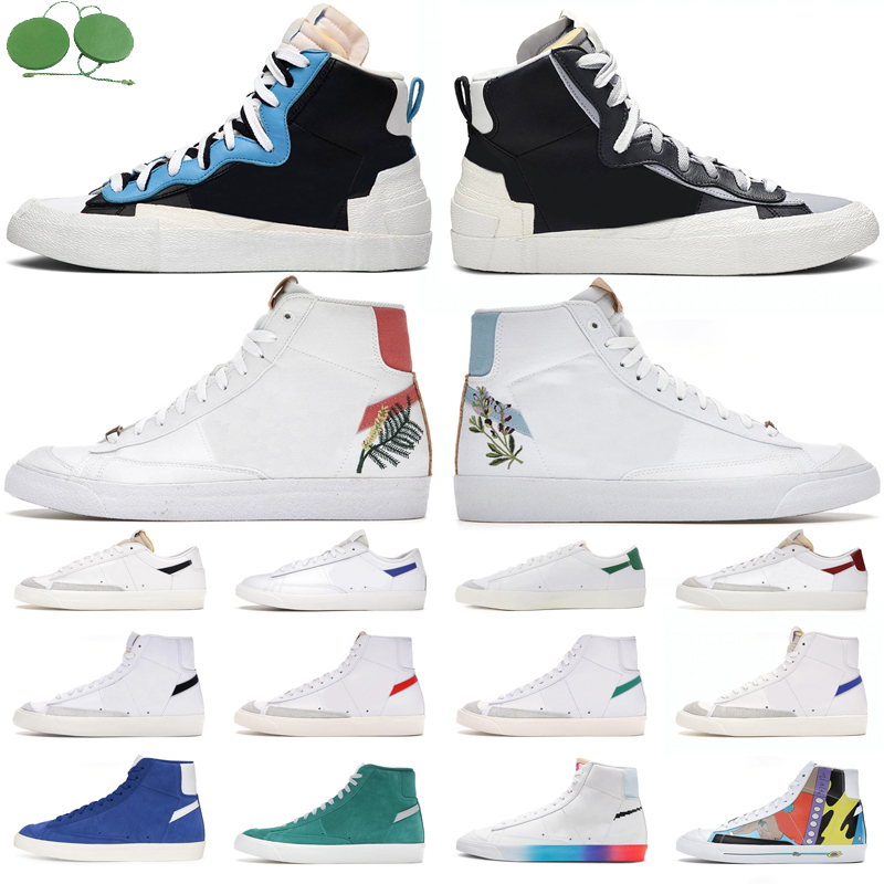 

Newest blazer mid 77 men High low running shoes Flora Pack Indigo Catechu Cool Grey Multi Suede Nature Sail White Green mens womens trainers outdoor sports sneakers, Low astronomy blue