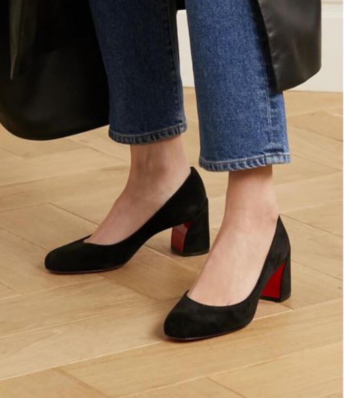 

Luxury Designs Dress Shoes Women's Pumps Round-toe Red bottom rubber high heels, Black Miss Sab Veau Velours Wedding Party walking office pump