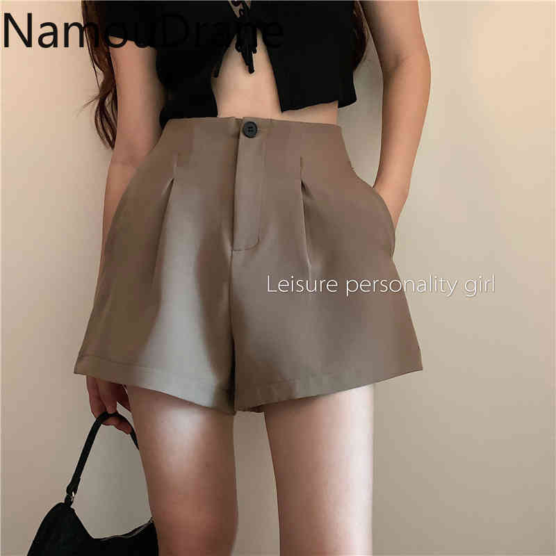 

Women' Suit Shorts High-waist Wide-leg Pants Thin Section Slim Loose A-line All-match Summer Casual 210429, Black