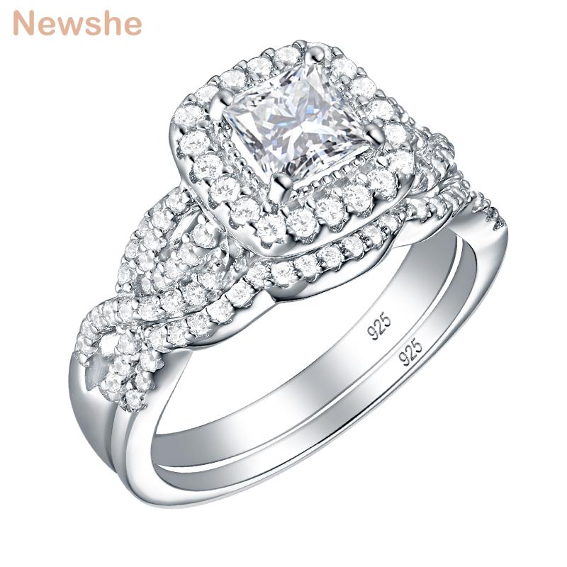 

Cluster Rings She 2 Pcs 925 Sterling Silver Engagement Ring Wedding Band For Women Princess Cut White Cubic Zirconia Classic Jewelry, Golden;silver