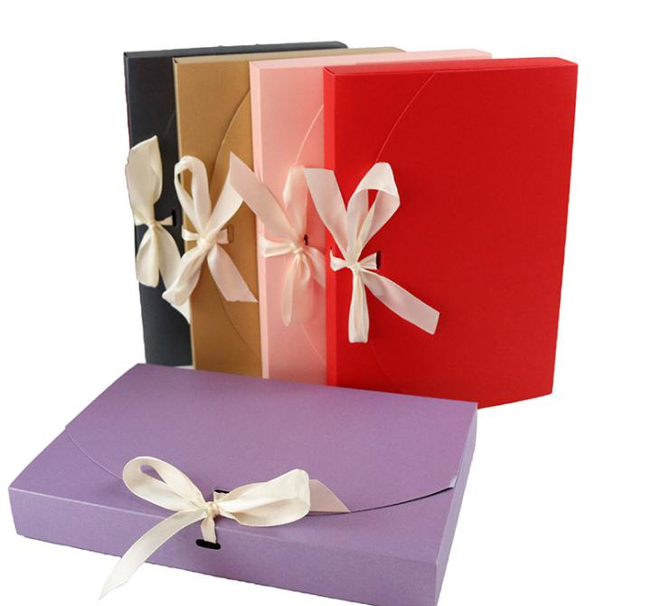 

2021 26x17.5x3.5cm Large Gift Box Cosmetic Bottle Scarf clothing Packaging Color Paper with ribbon Underwear packing
