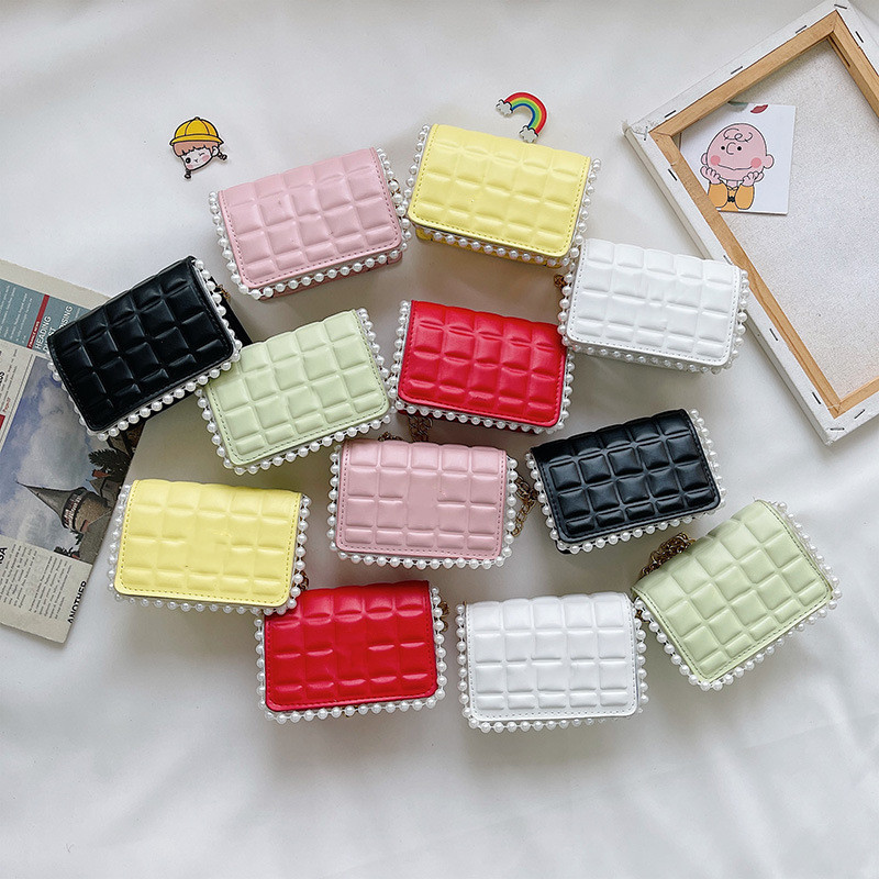 

children letter princess purse kids designer pearl Crossbody Bags Single shoulder Chain mini fashion trend girls PU zero wallet F976, Pink-l (this is ps pic)